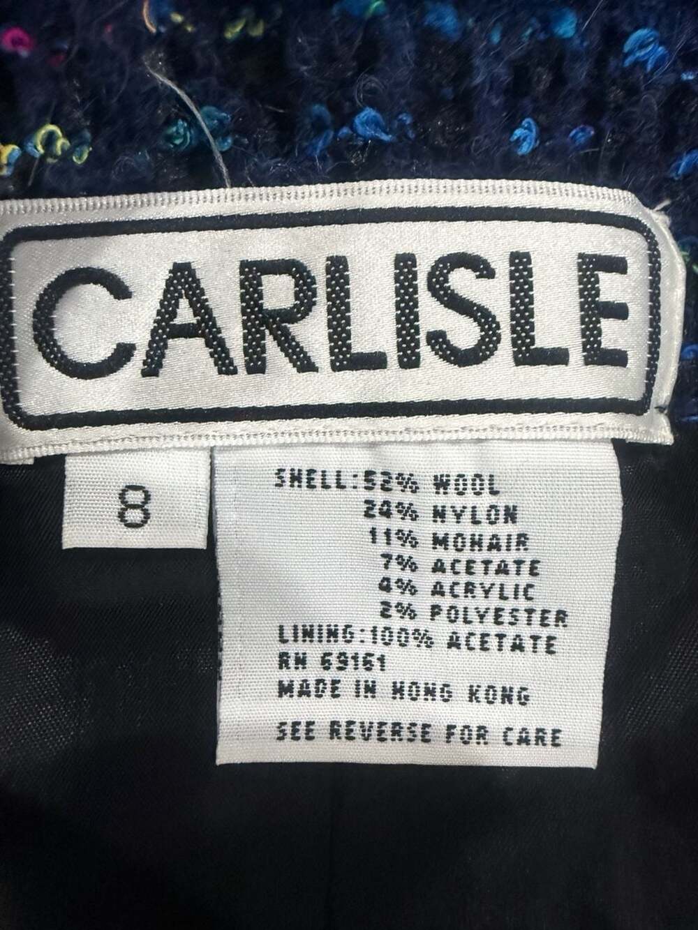 CARLISLE Blue Multicolor Tweed Wool Blend Mohair Button Jacket Blazer Size 8 - Picture 4 of 7